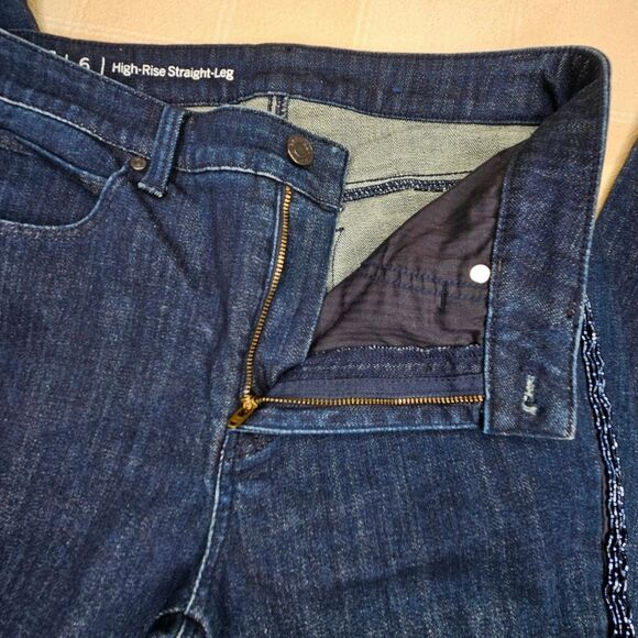 Talbots Flawless Stretch High Rise Straight Leg Side Beaded Dark Demin Jeans - Picture 6 of 13